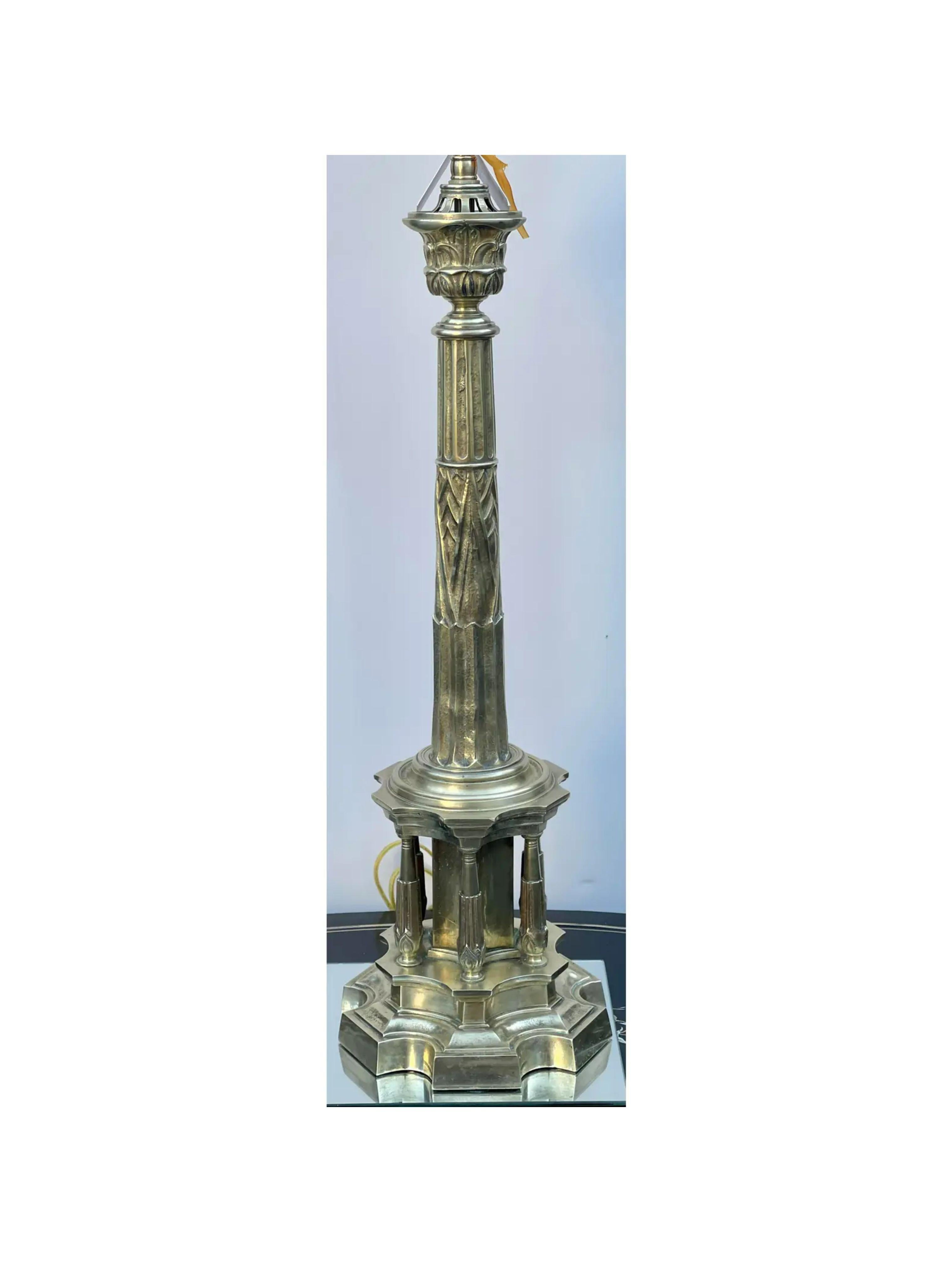 Brass Antique Empire Bronze Column Table Lamp, Early 19th Century For Sale
