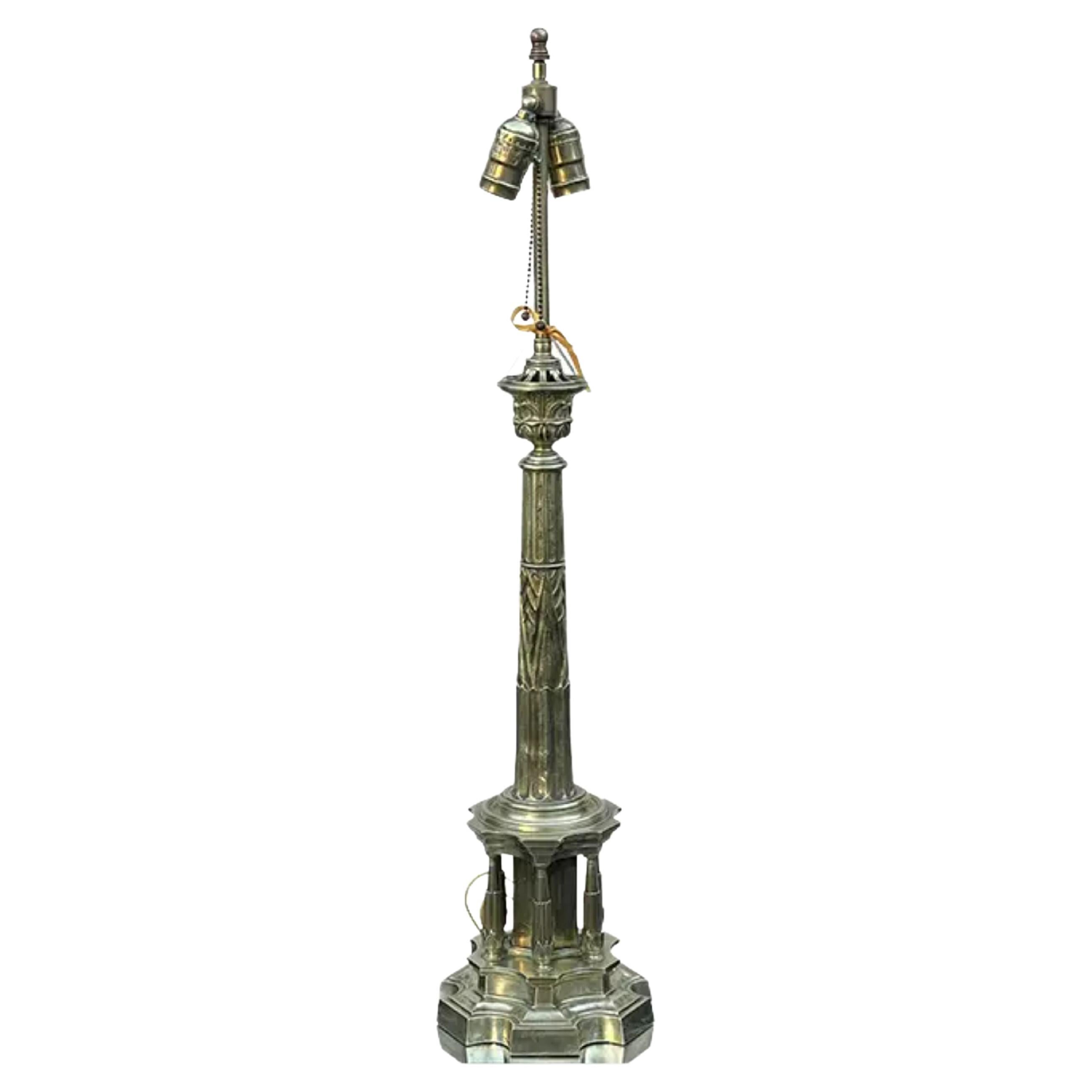 Antique Empire Bronze Column Table Lamp, Early 19th Century For Sale