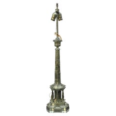 Antigua lámpara de sobremesa de columna de bronce Imperio, principios del siglo XIX