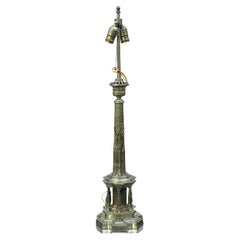 Antique Empire Bronze Column Table Lamp, Early 19th Century