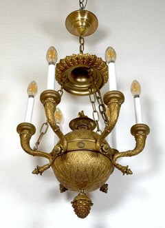 Antique Empire Bronze Ormolu 6 Light Chandelier Restored