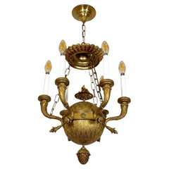 Antique Empire Bronze Ormolu 6 Light Chandelier Restored
