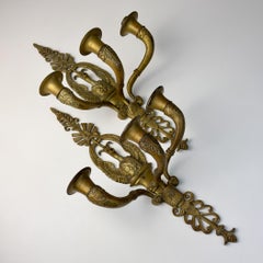 Antique Empire Bronze Wall Candle Sconces, Italy, Early 20th Century, Set of 2