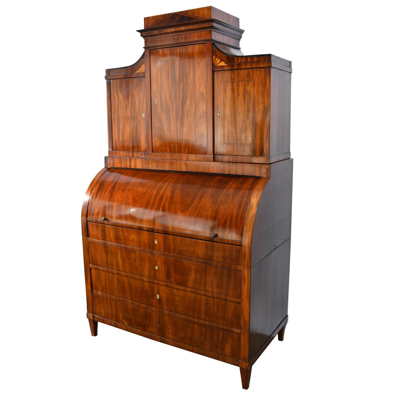 Early 19th Century Antique Empire Bureau Secretary with Bookcase in West Indies Mahogany, c. 1800