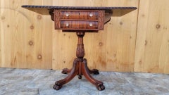 Antique Empire Carved Flame Mahogany Drop Leaf Sewing Work/Side Table