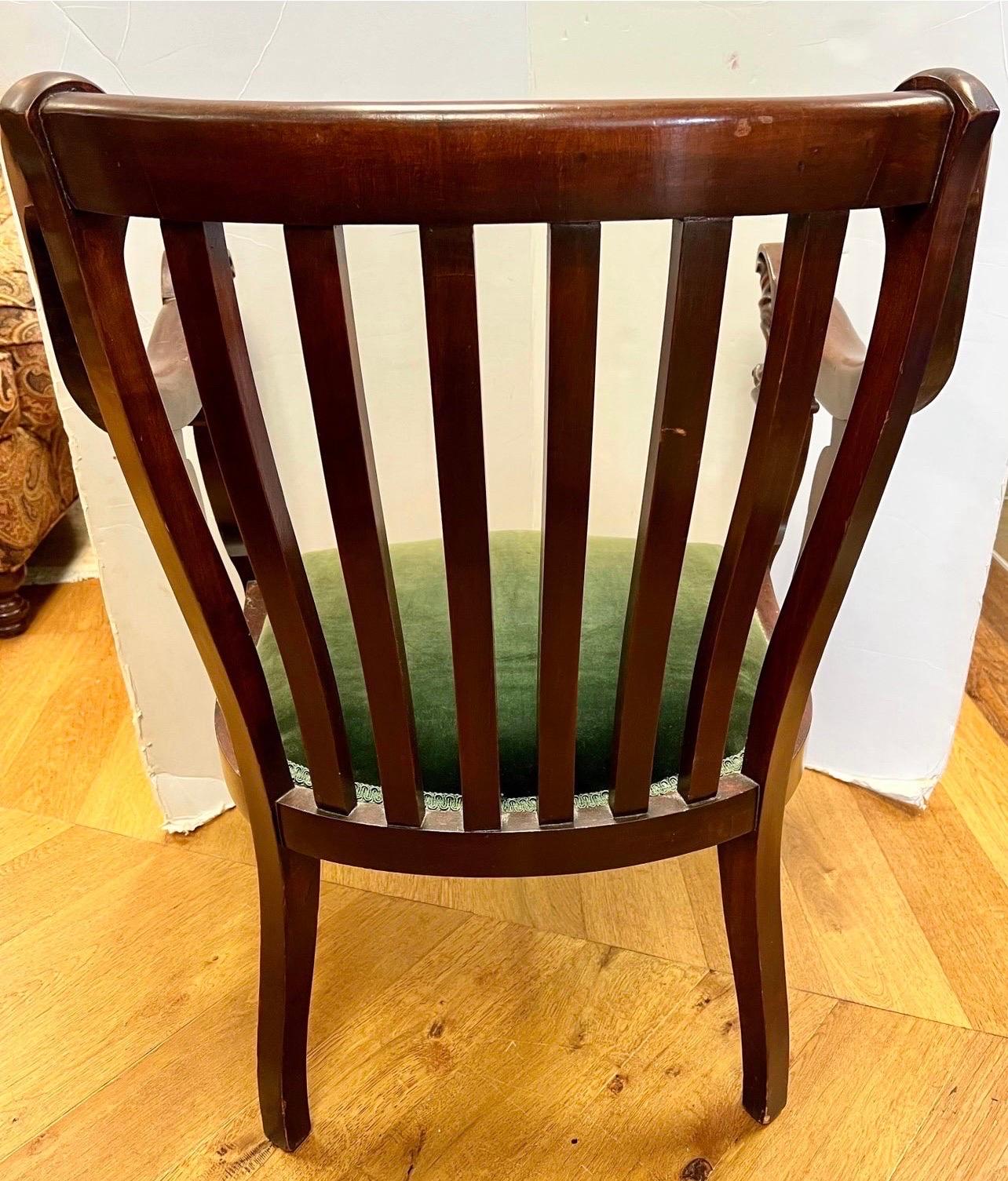 American Antique Empire Carved Mahogany Chair with Figural Heads at Armrests