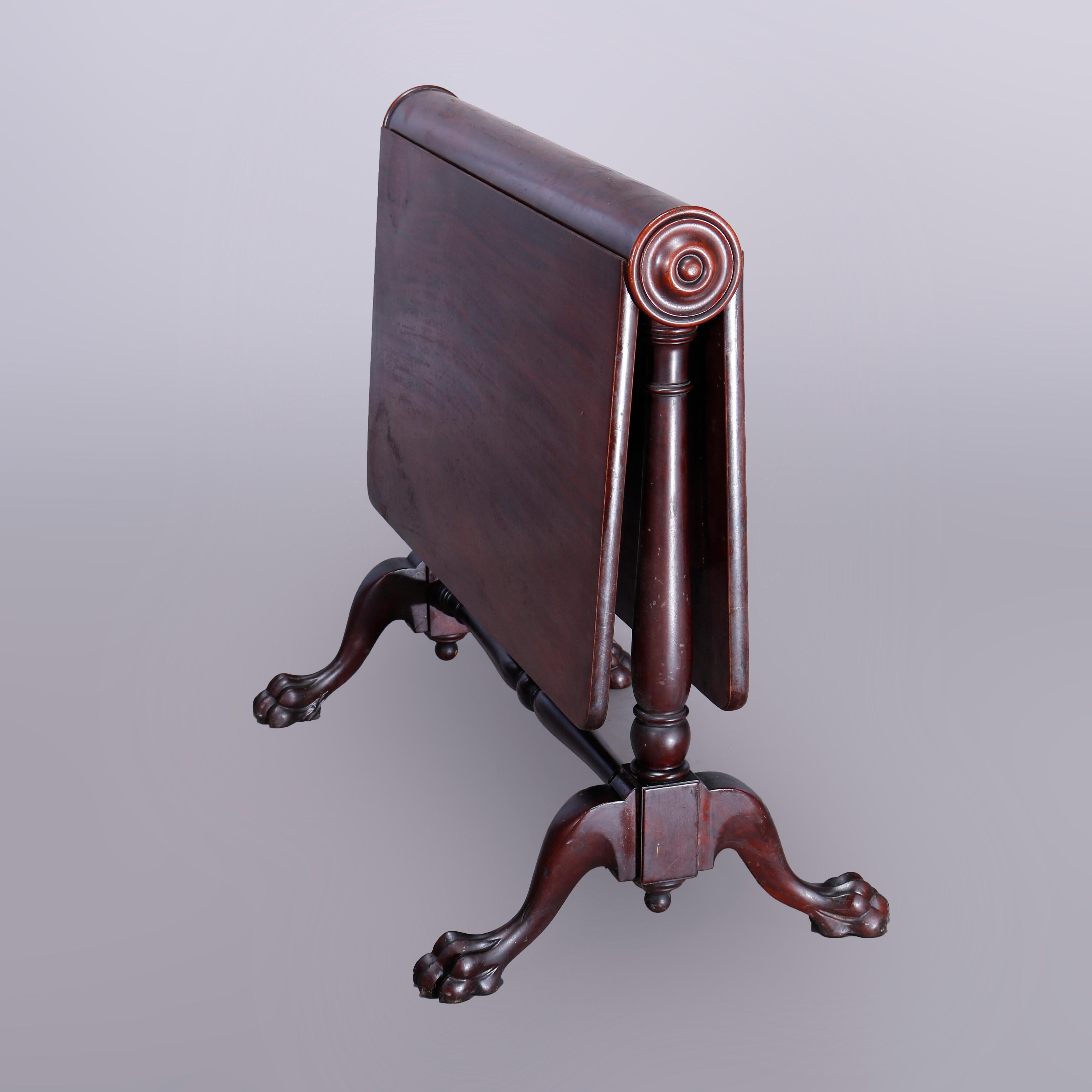 Antique Empire Carved Mahogany Claw Foot Napkin Fold Drop Leaf Table, c1890 6