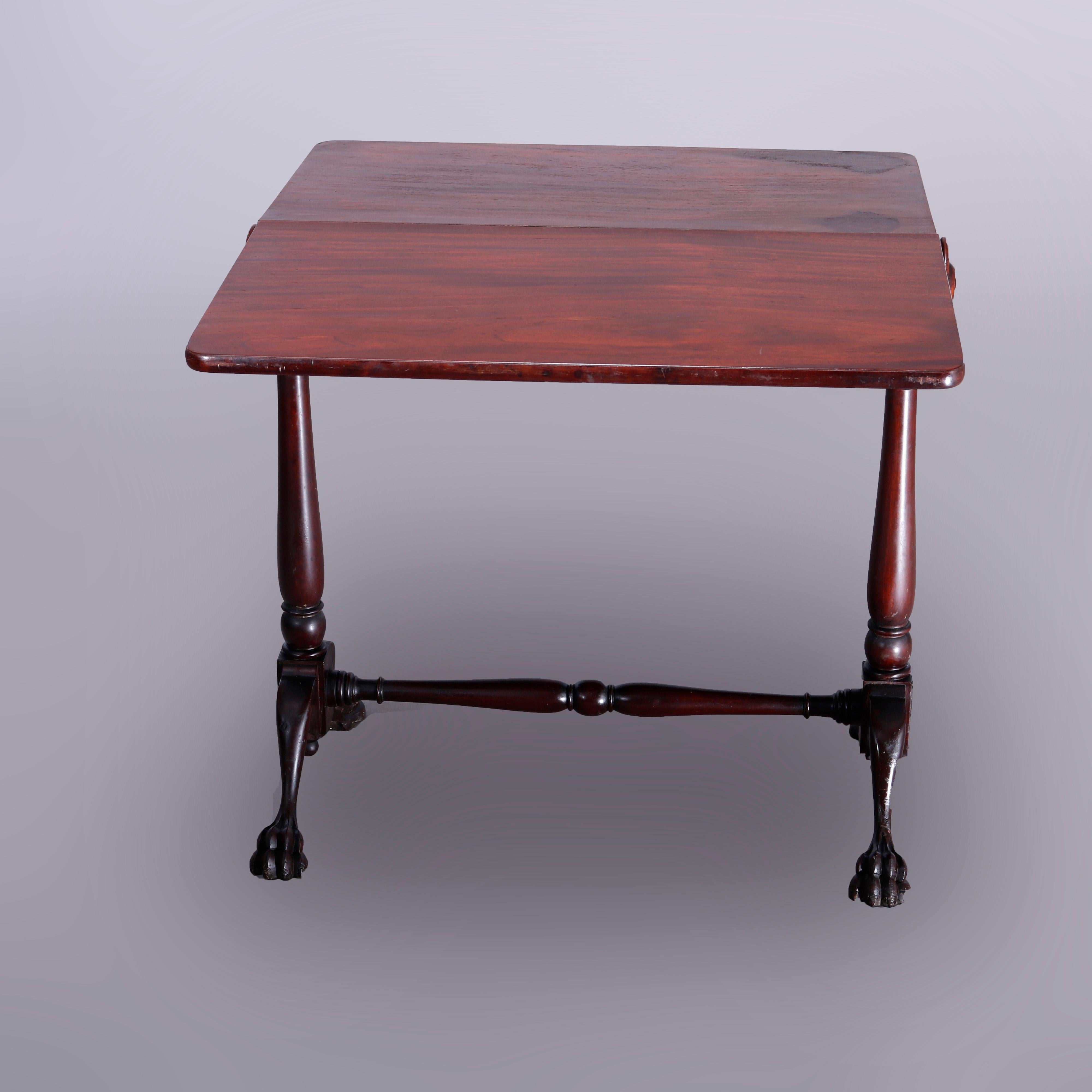 American Empire Antique Empire Carved Mahogany Claw Foot Napkin Fold Drop Leaf Table, c1890