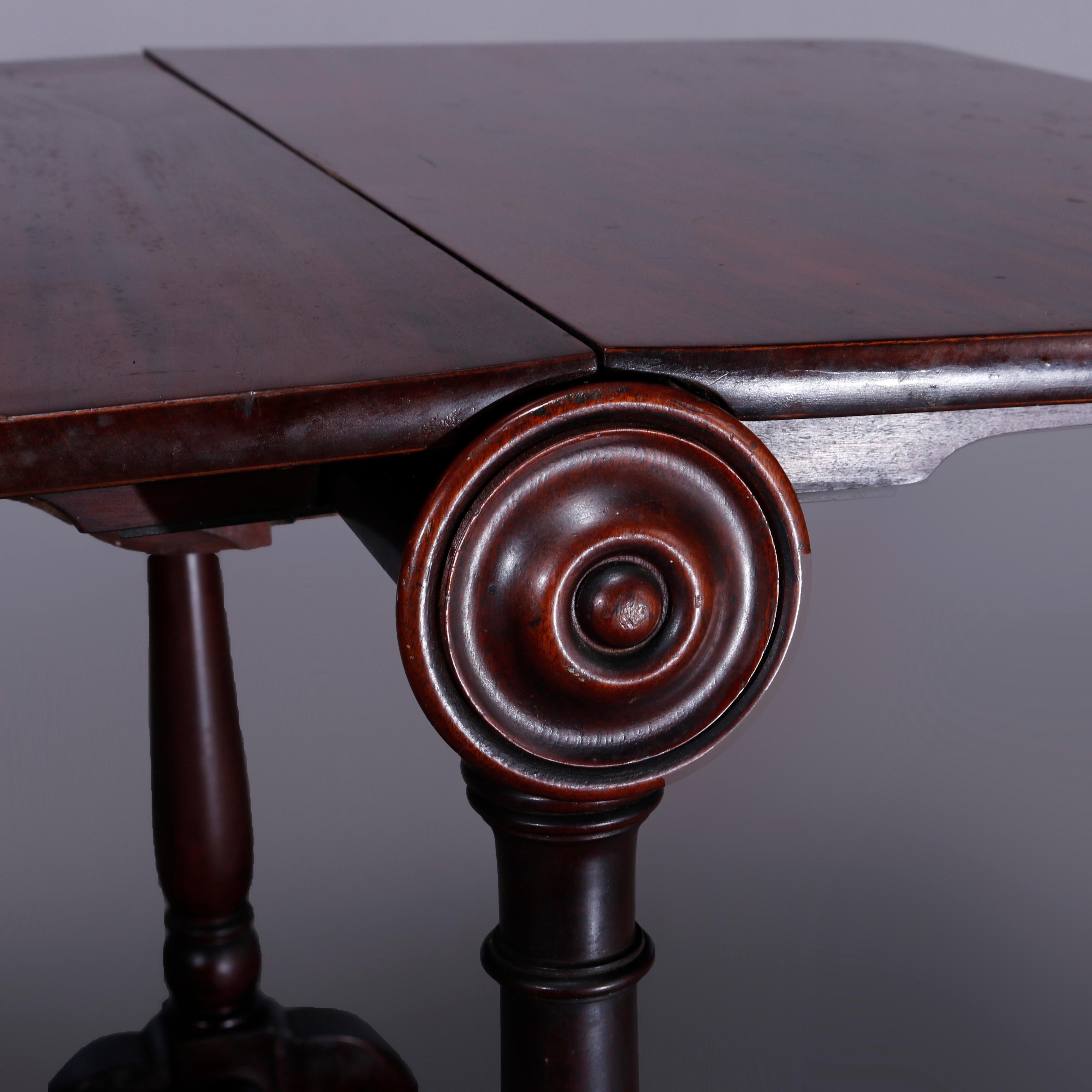 Antique Empire Carved Mahogany Claw Foot Napkin Fold Drop Leaf Table, c1890 In Good Condition In Big Flats, NY