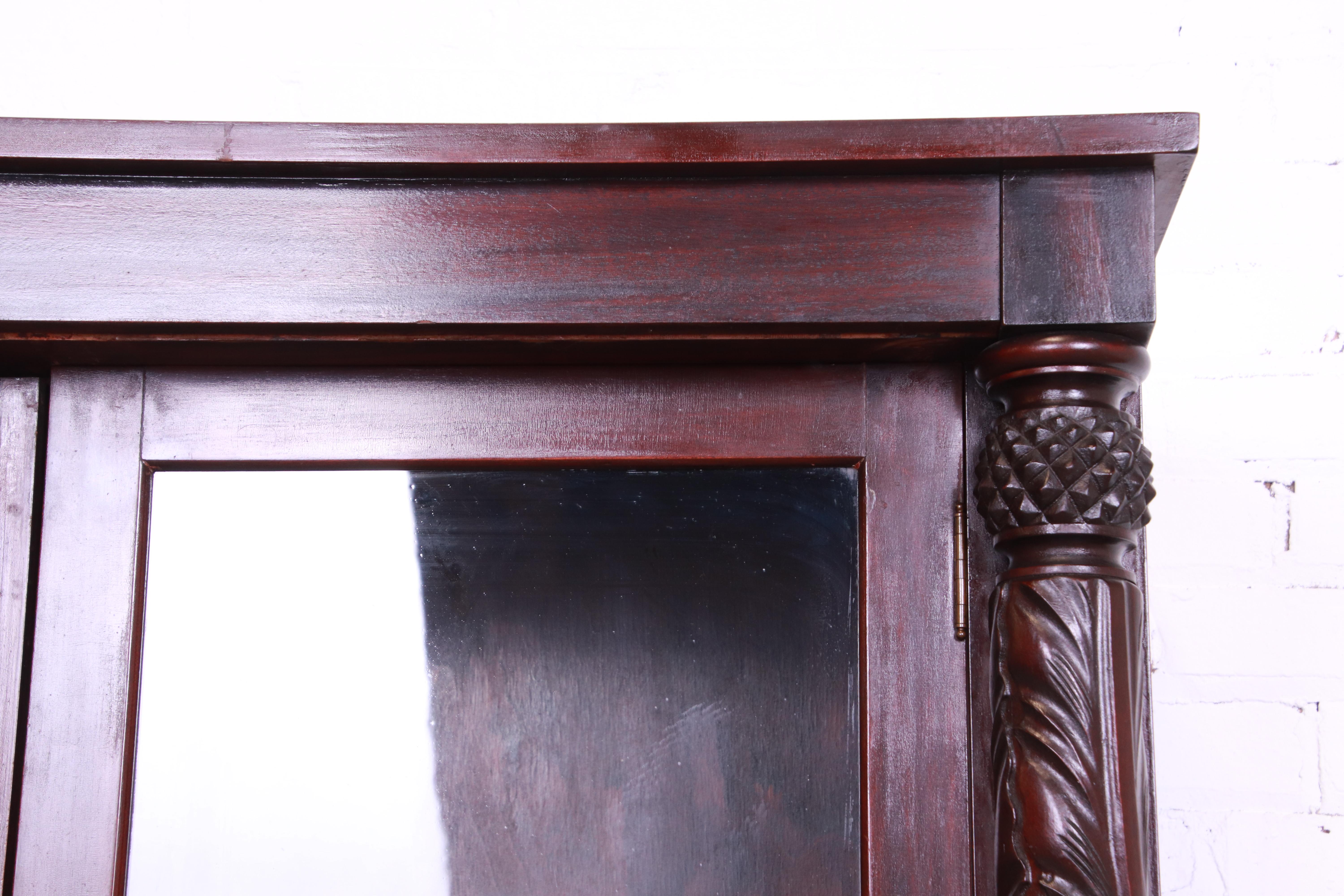 Antique Empire Carved Mahogany Glass Front Triple Bookcase, circa 1900 5
