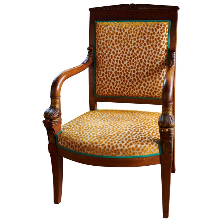 Antique Empire Chair from 1820 with Lorca Fabric For Sale at 1stDibs