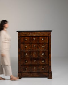 Antique Empire Chest of Drawers, Brown Wood & Stone, France, 1840s