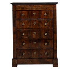 Antique Empire Chest of Drawers, Brown Wood & Stone, France, 1840s