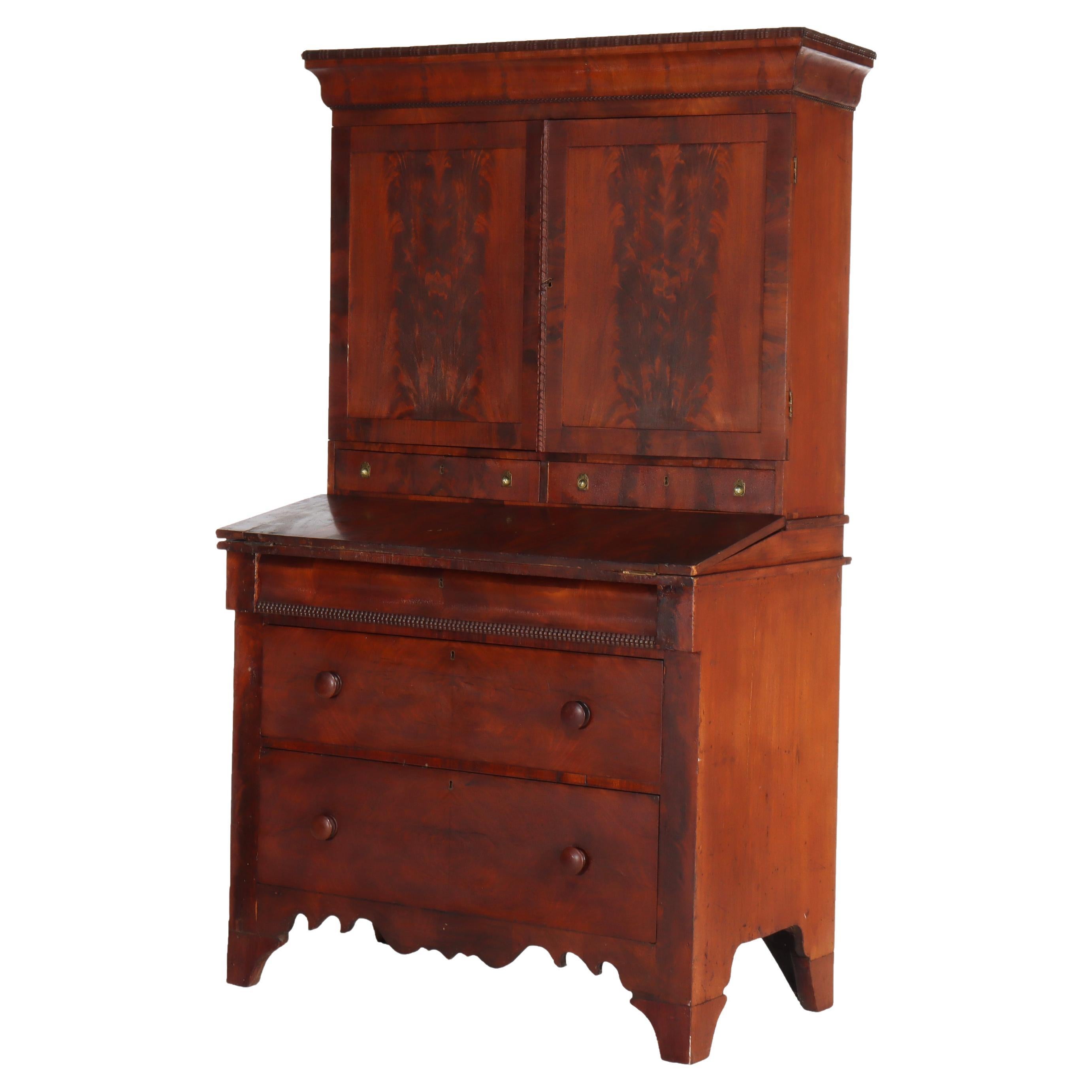 Antique Empire Classical Flame Mahogany Secretary Desk c1840