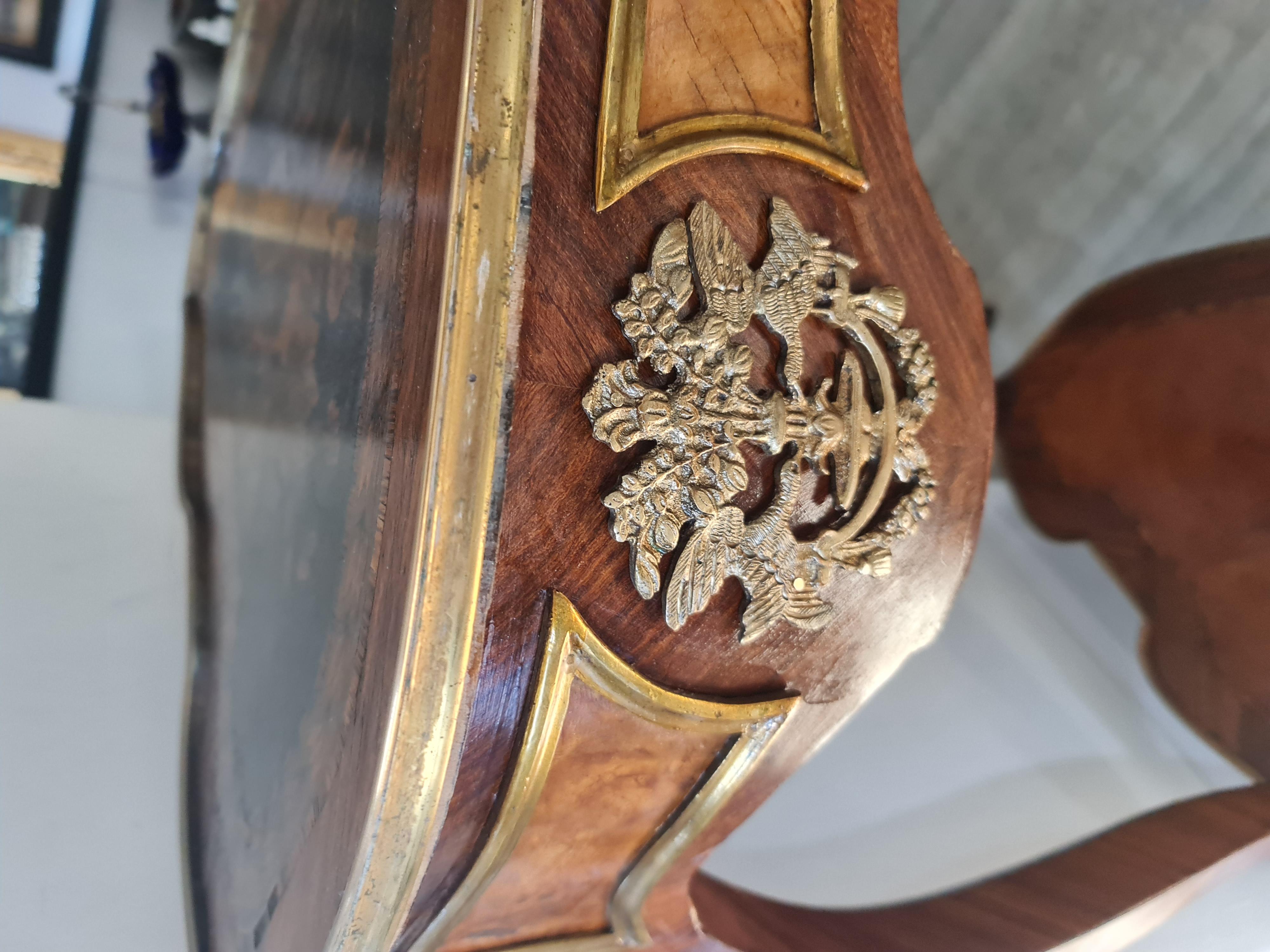 Antique empire console table, decorated  with needle-painted marquetry and coppe In Excellent Condition For Sale In Kerepes, HU