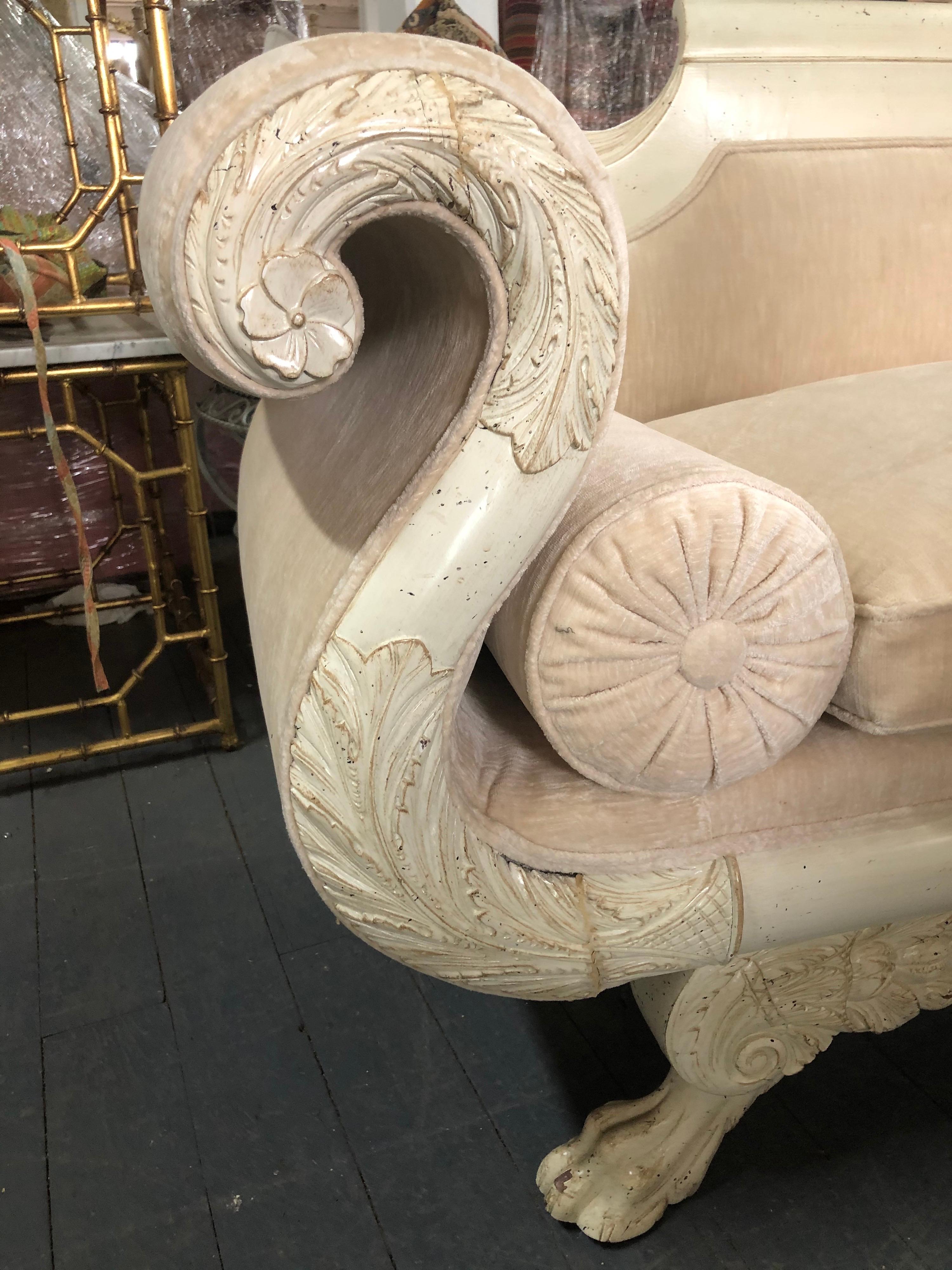 Upholstery Antique Empire Custom Painted Sofa For Sale