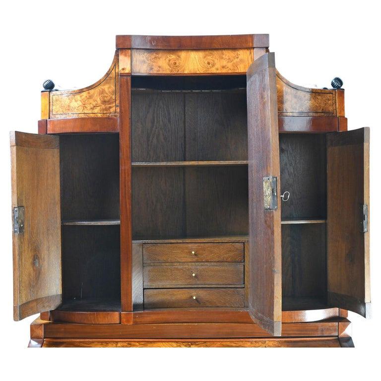 Antique Empire Cylinder-Top Secretary with Bookcase in Burled Ash For Sale 9