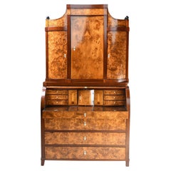 Antique Empire Cylinder-Top Secretary with Bookcase in Burled Ash