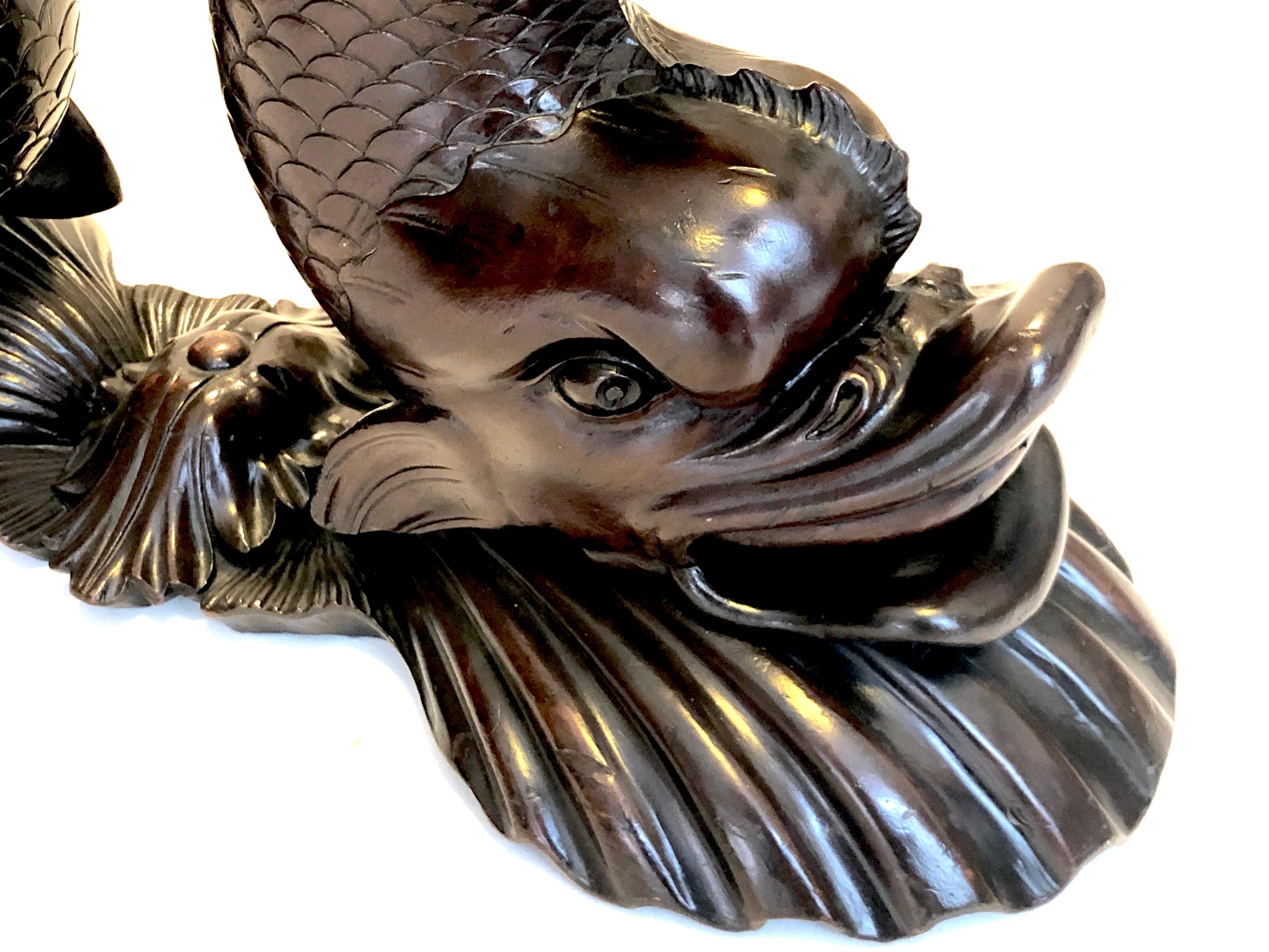 Antique Empire Dolphins Carving Scallops Animal Sculpture Mahogany France In Good Condition In Munich, DE