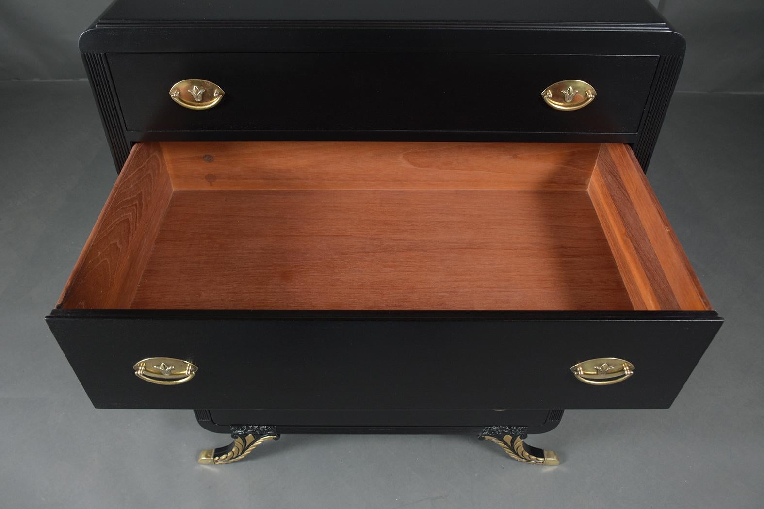 Brass Empire Ebonized Commode