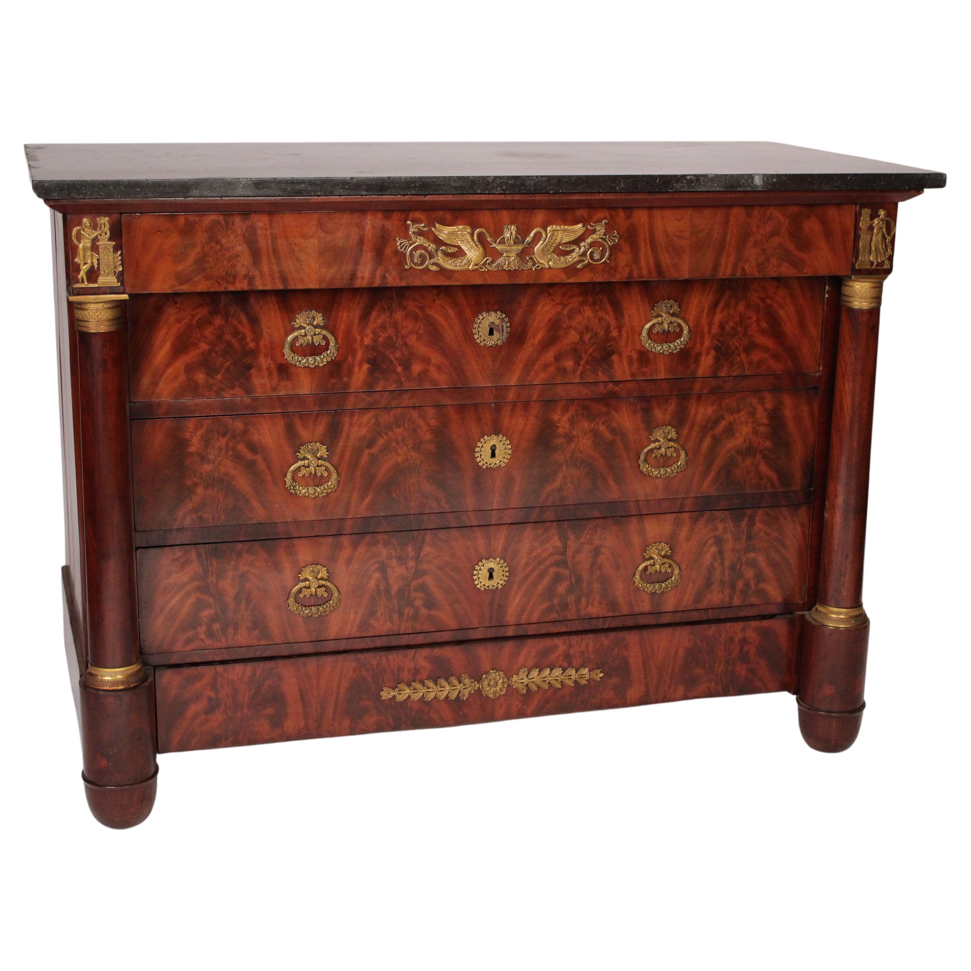 Antique Empire Flame Mahogany Chest Of Drawers For Sale