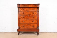 Antique Empire Flame Mahogany Highboy Chest of Drawers, Circa 1880s
