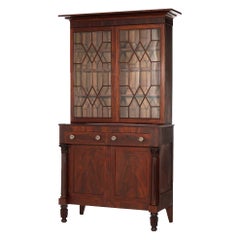 Antique Empire Flame Mahogany Step Back Cabinet Circa 1840