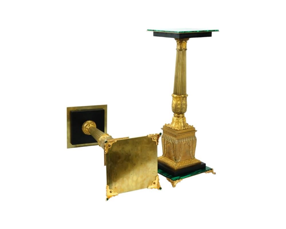 19th Century Antique Empire Gilt Bronze And Malachite Side Tables Pedestals For Sale