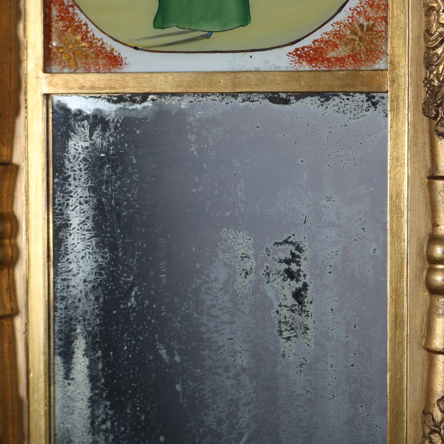 Antique Empire Giltwood Églomisé Portrait Trumeau Wall Mirror, circa 1830 4