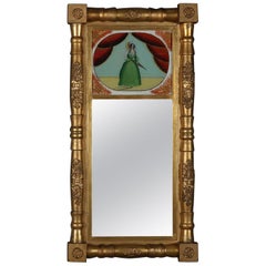 Antique Empire Giltwood Églomisé Portrait Trumeau Wall Mirror, circa 1830