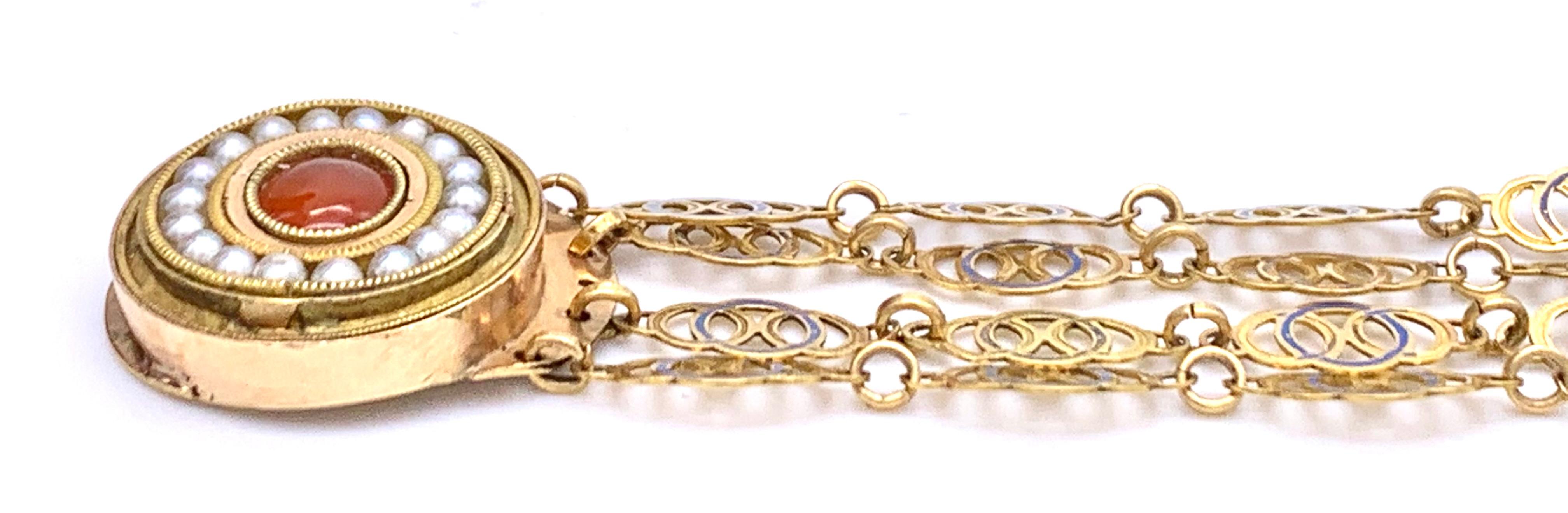 Cabochon Antique Empire Gold Bracelet Carnelian Oriental Pearls Enamel For Sale