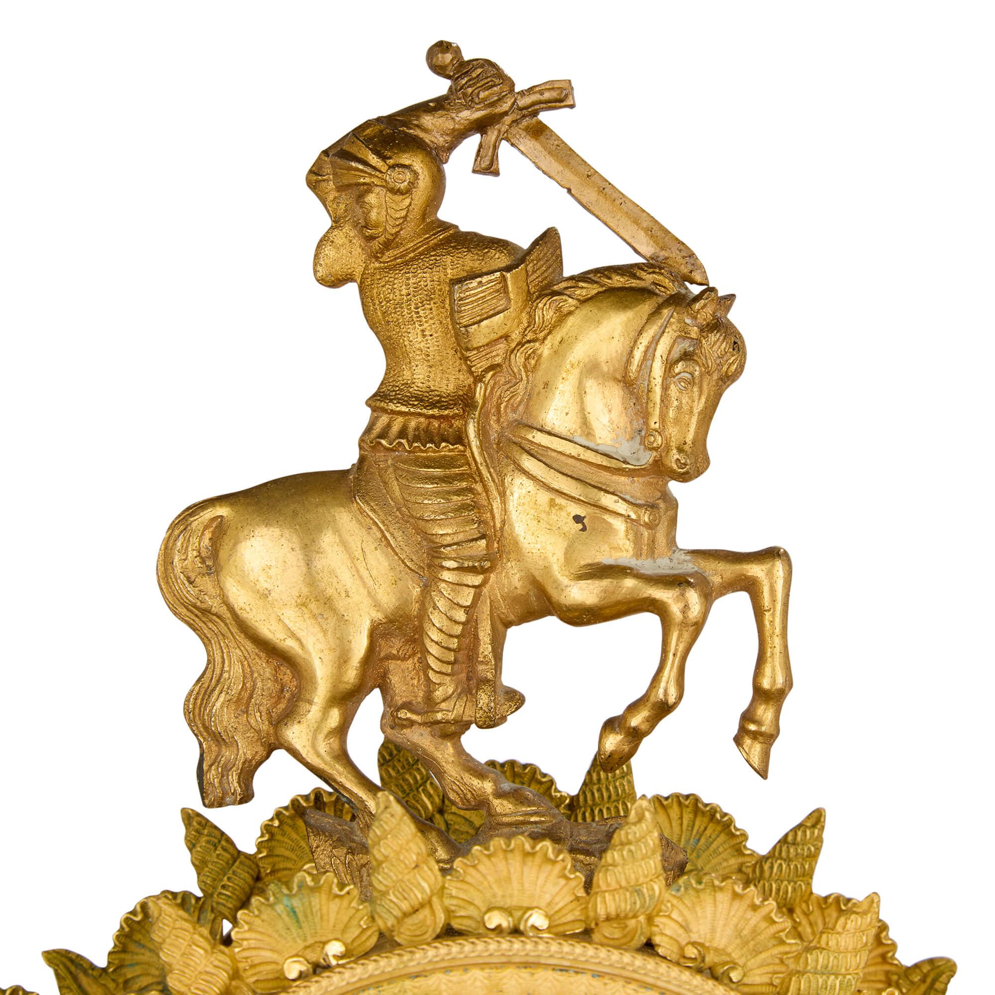 Cast Antique Empire Gold Gilt Patinated Bronze Ormolu Mantel Clock For Sale
