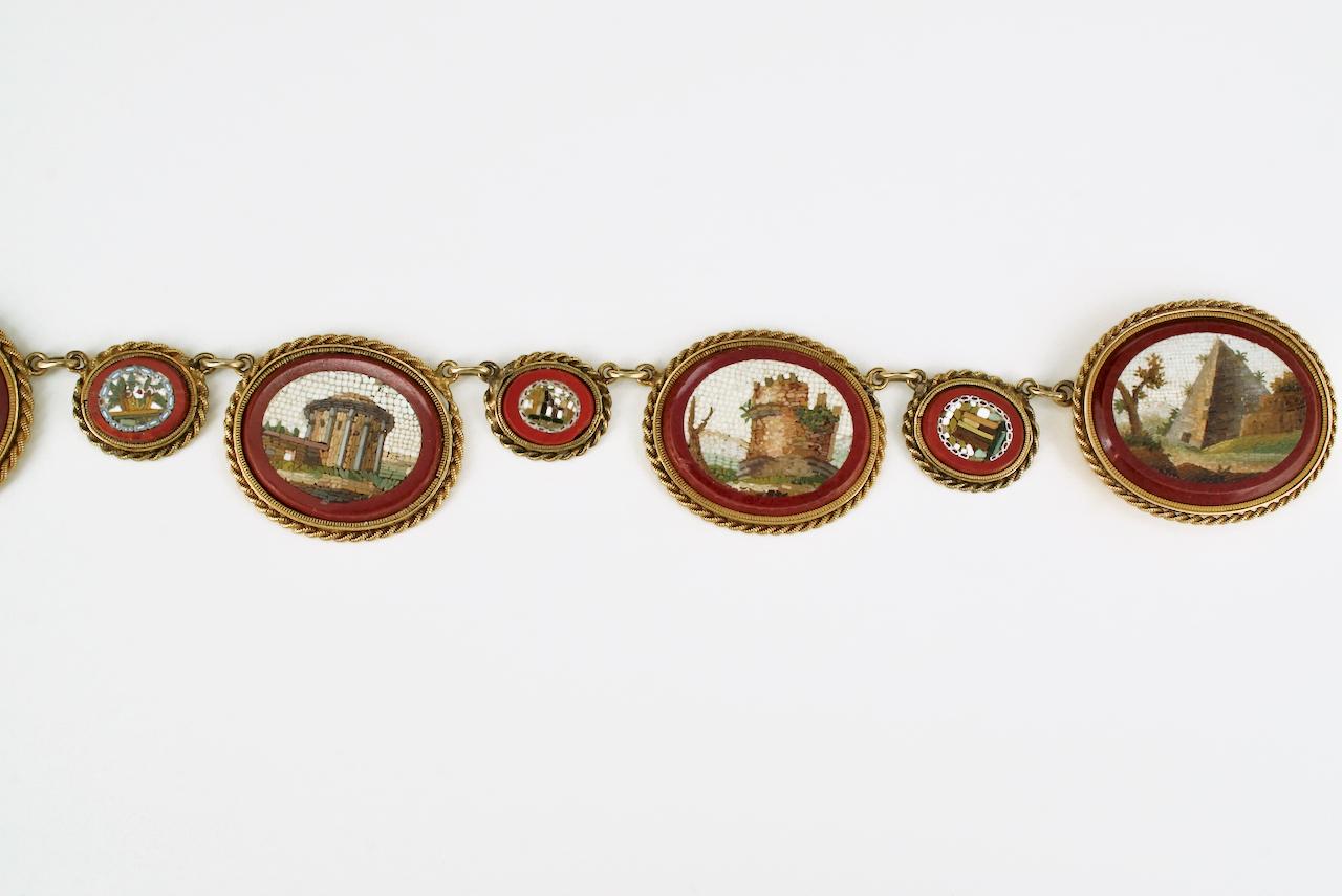 Antike Empire Grand Tour 18 Karat Gold Mikro-Mosaik-Halskette, 1810 (Cabochon) im Angebot
