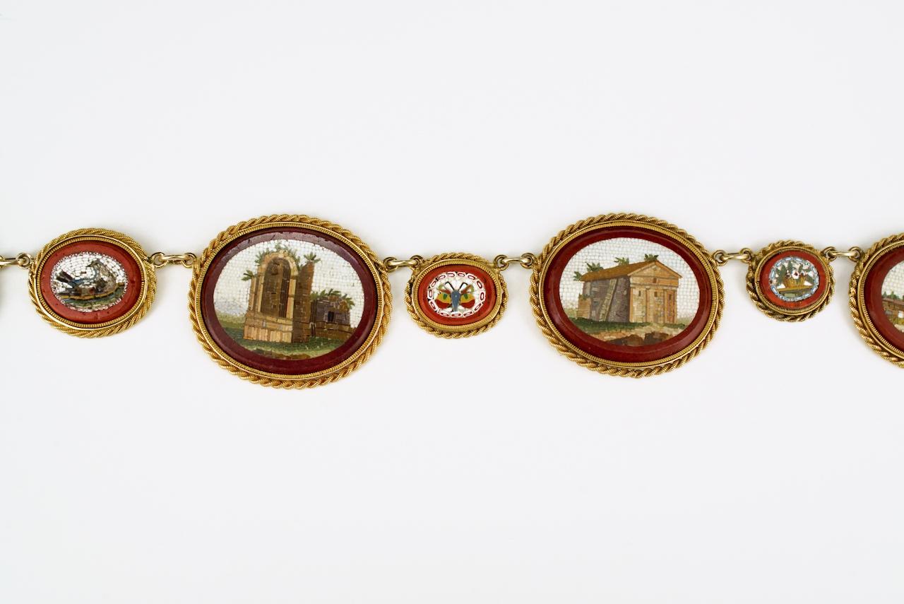 Antike Empire Grand Tour 18 Karat Gold Mikro-Mosaik-Halskette, 1810 im Zustand „Gut“ im Angebot in Sydney, NSW