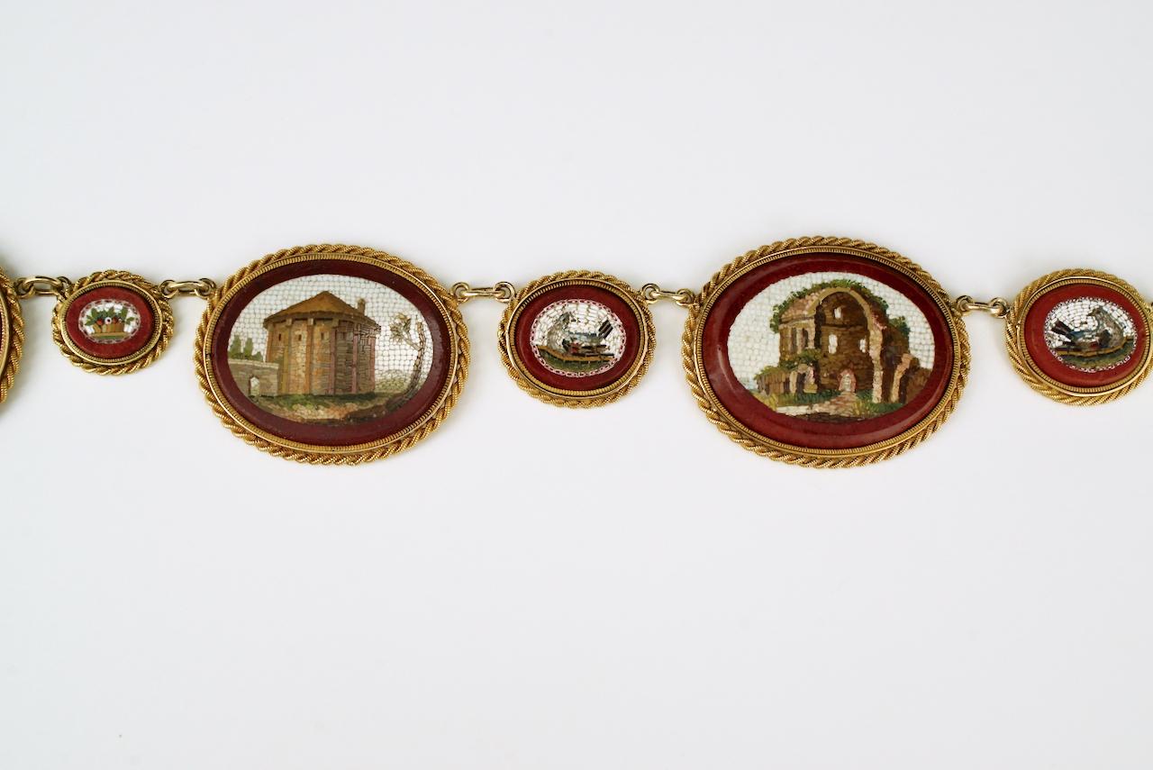 Antike Empire Grand Tour 18 Karat Gold Mikro-Mosaik-Halskette, 1810 Damen im Angebot