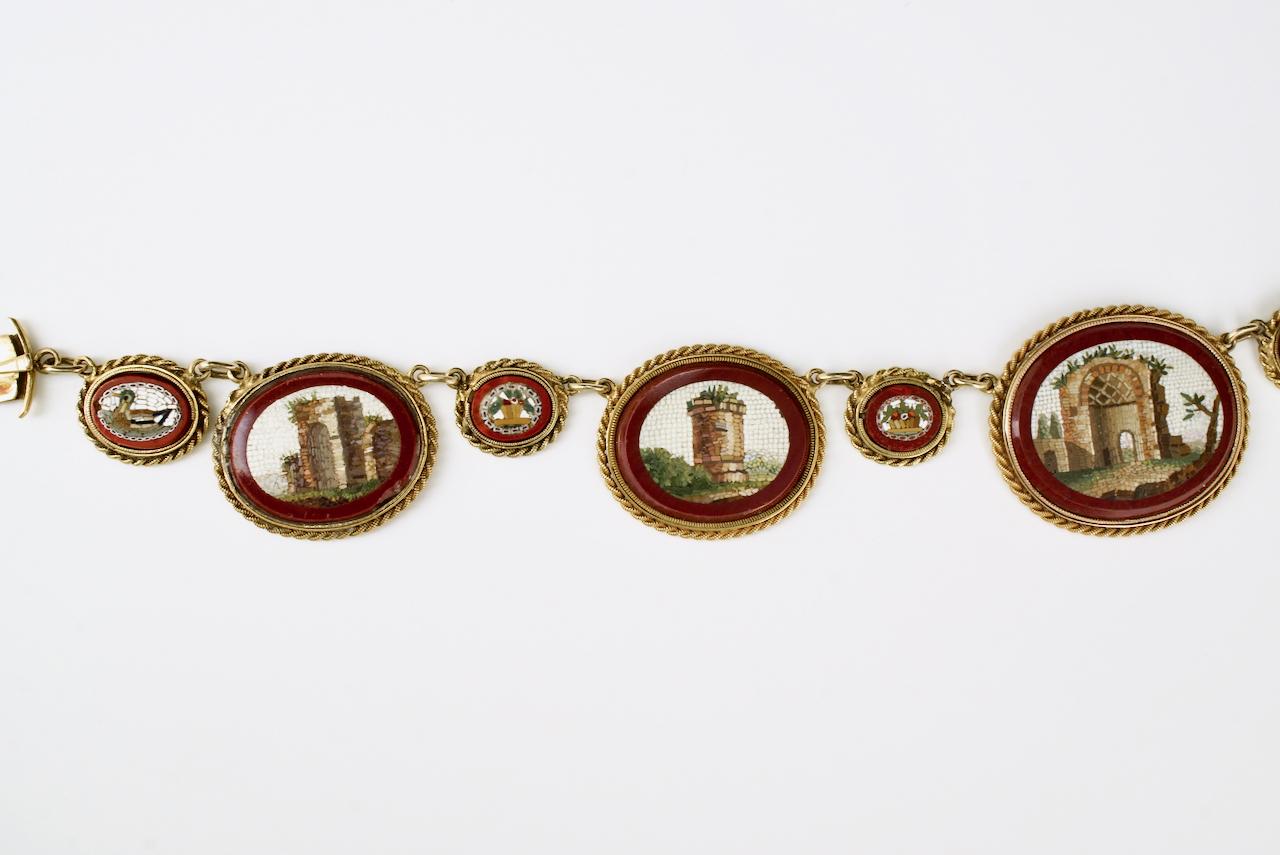 Antike Empire Grand Tour 18 Karat Gold Mikro-Mosaik-Halskette, 1810 im Angebot 1
