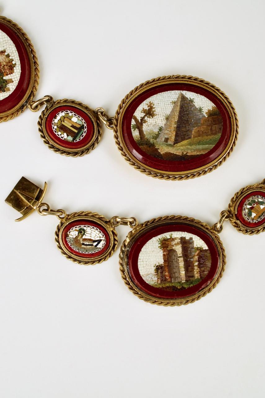Antike Empire Grand Tour 18 Karat Gold Mikro-Mosaik-Halskette, 1810 im Angebot 2