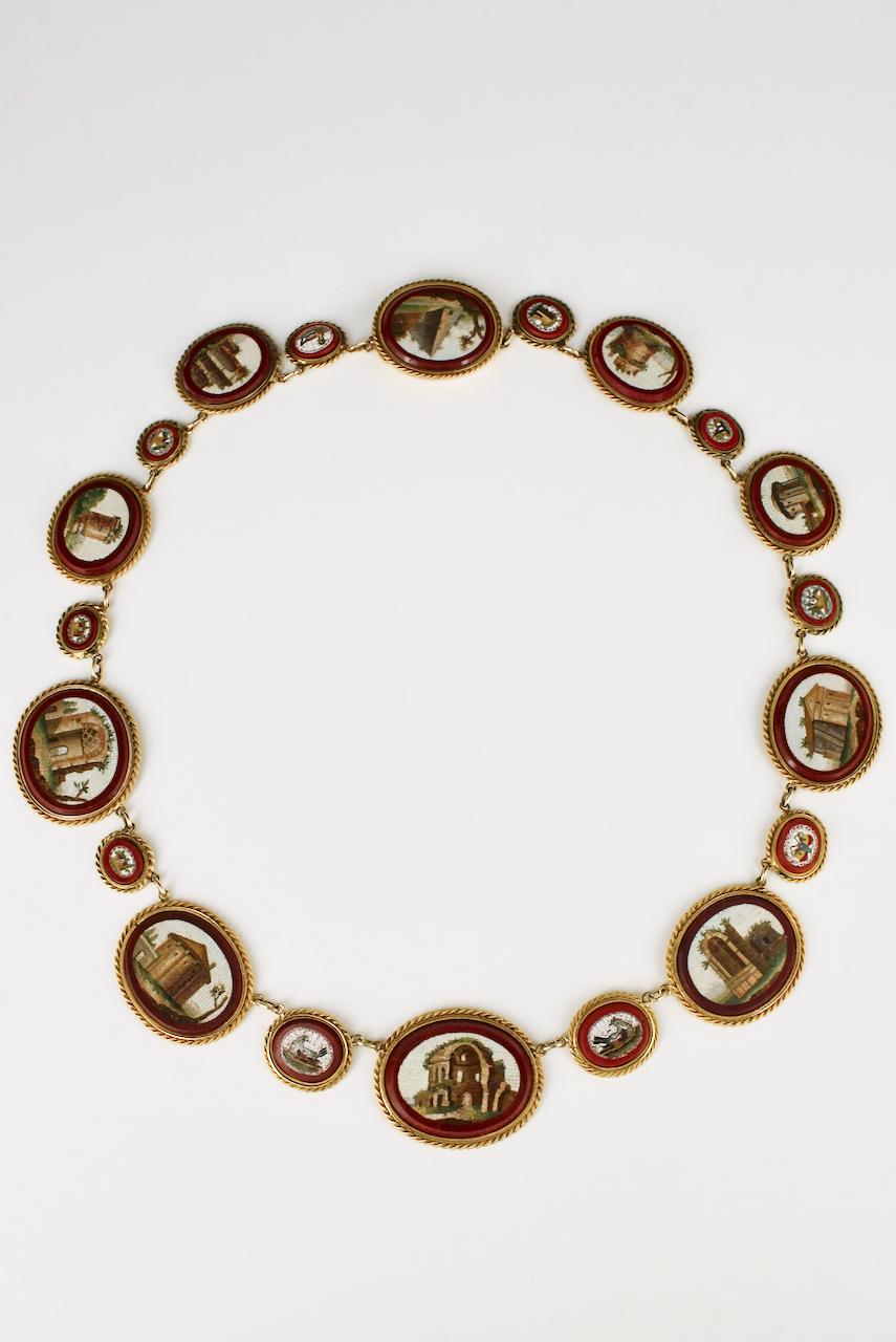 Antike Empire Grand Tour 18 Karat Gold Mikro-Mosaik-Halskette, 1810 im Angebot 3