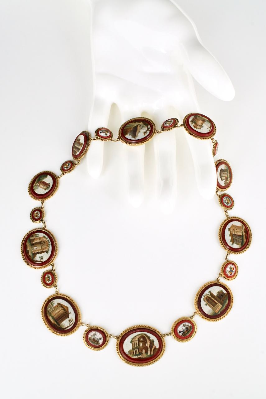 Antike Empire Grand Tour 18 Karat Gold Mikro-Mosaik-Halskette, 1810 im Angebot 4