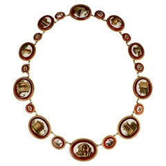 Antique Empire Grand Tour 18 Karat Gold Micro Mosaic Necklace, 1810