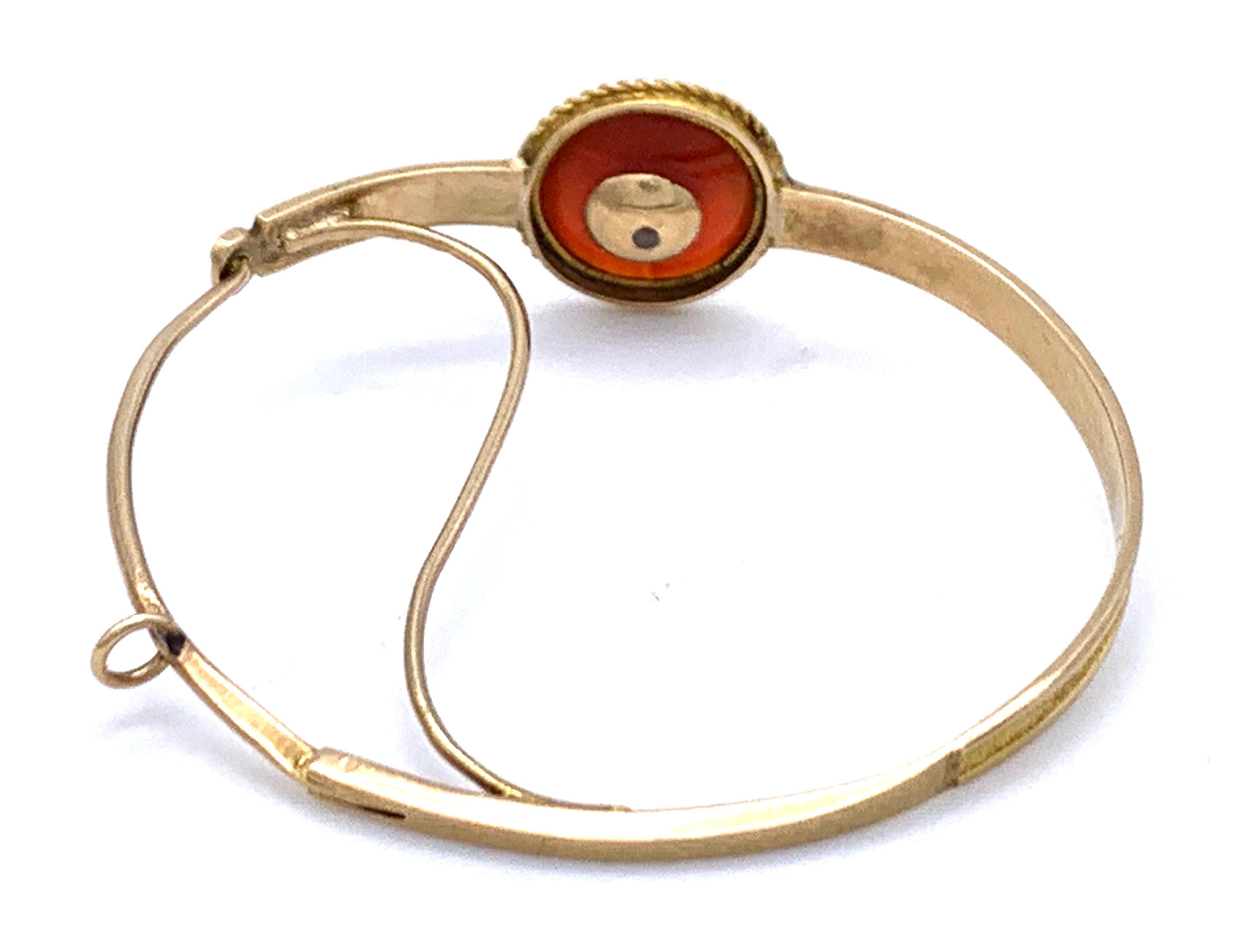 Antique Empire Hoop Earrings 14 Karat Gold Carnelian Cabochons Oriental Pearls  In Good Condition For Sale In Munich, Bavaria