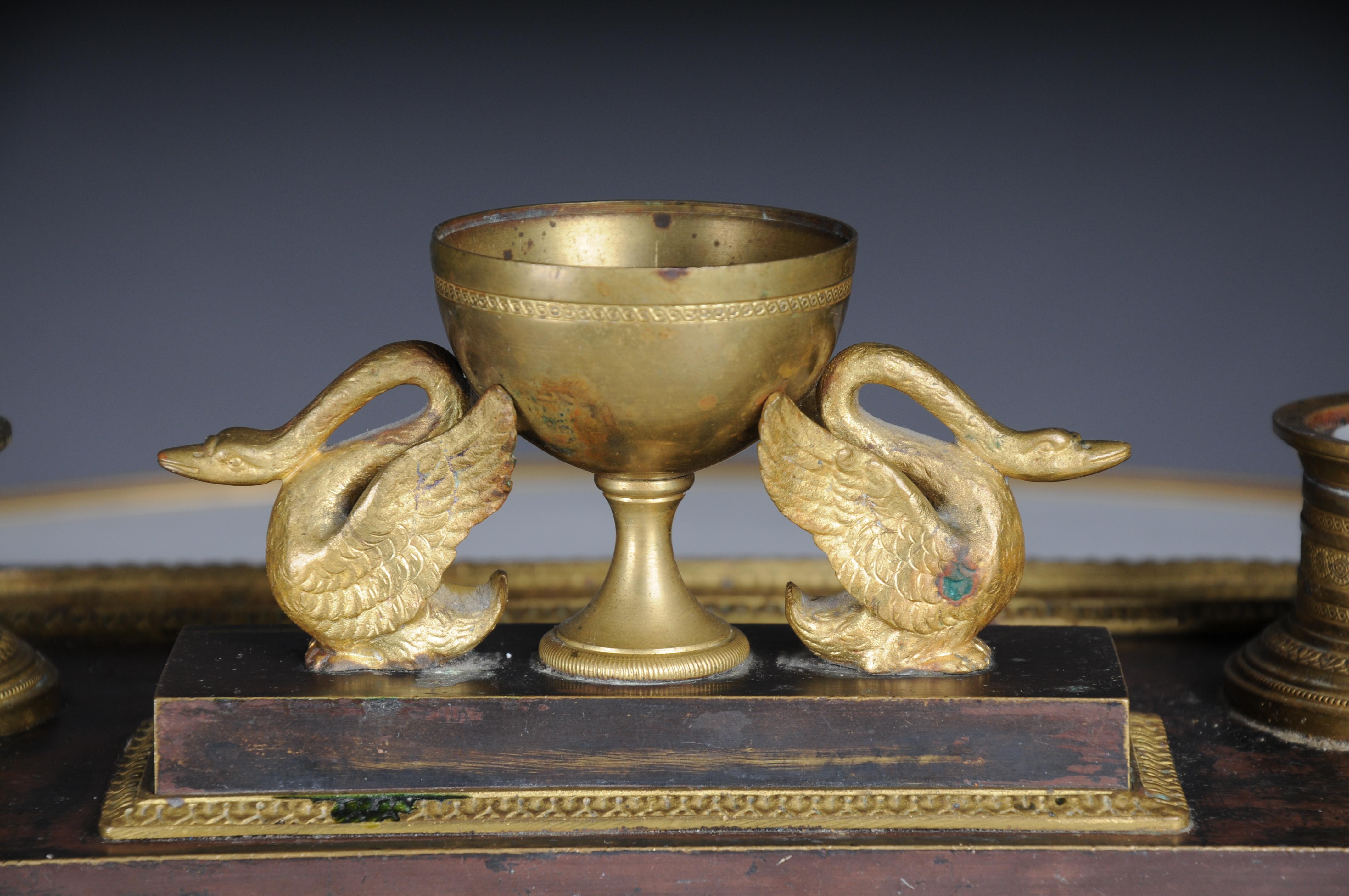 Antique Empire ink set, gold-plated bronze with swans, France For Sale 5