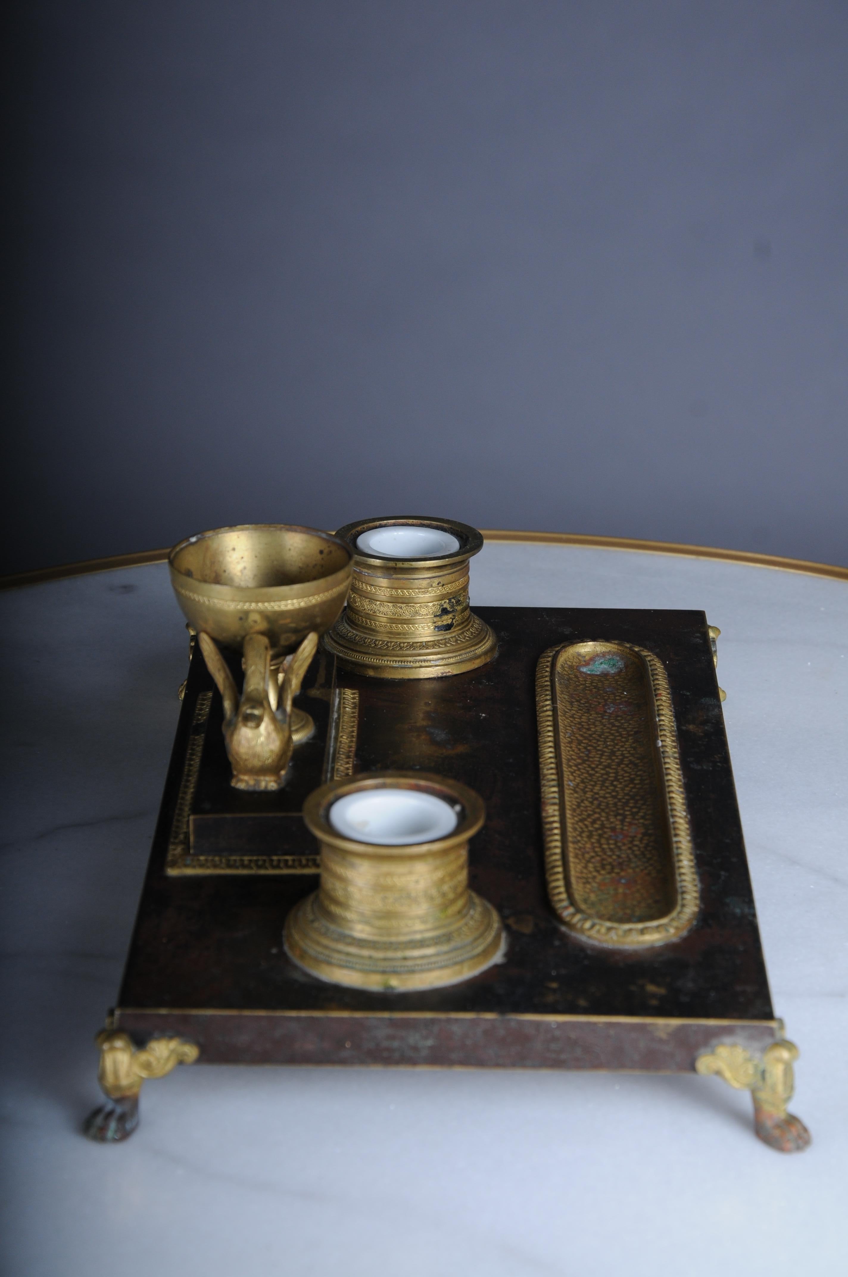 Antique Empire ink set, gold-plated bronze with swans, France For Sale 8