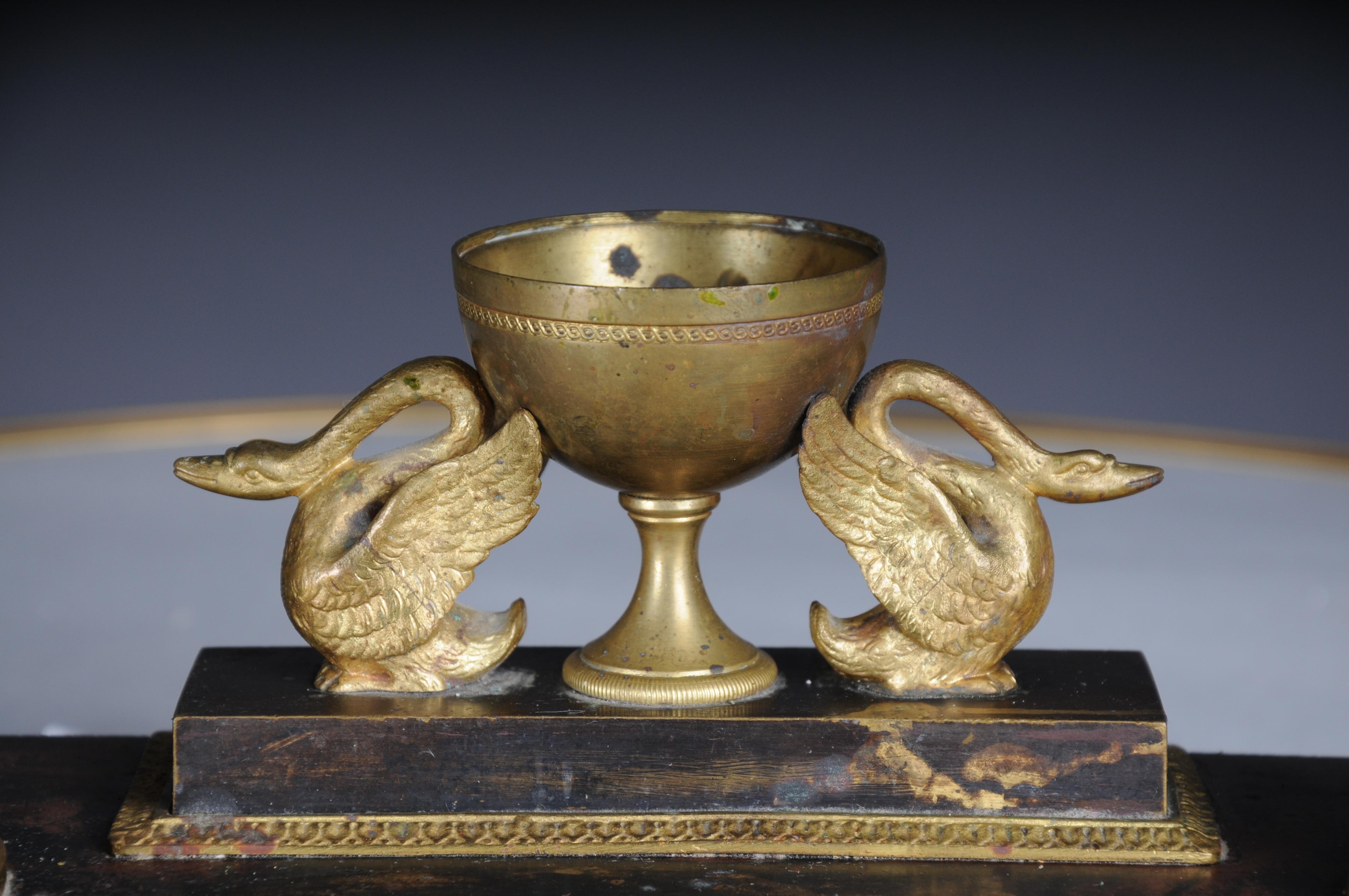 French Antique Empire ink set, gold-plated bronze with swans, France For Sale
