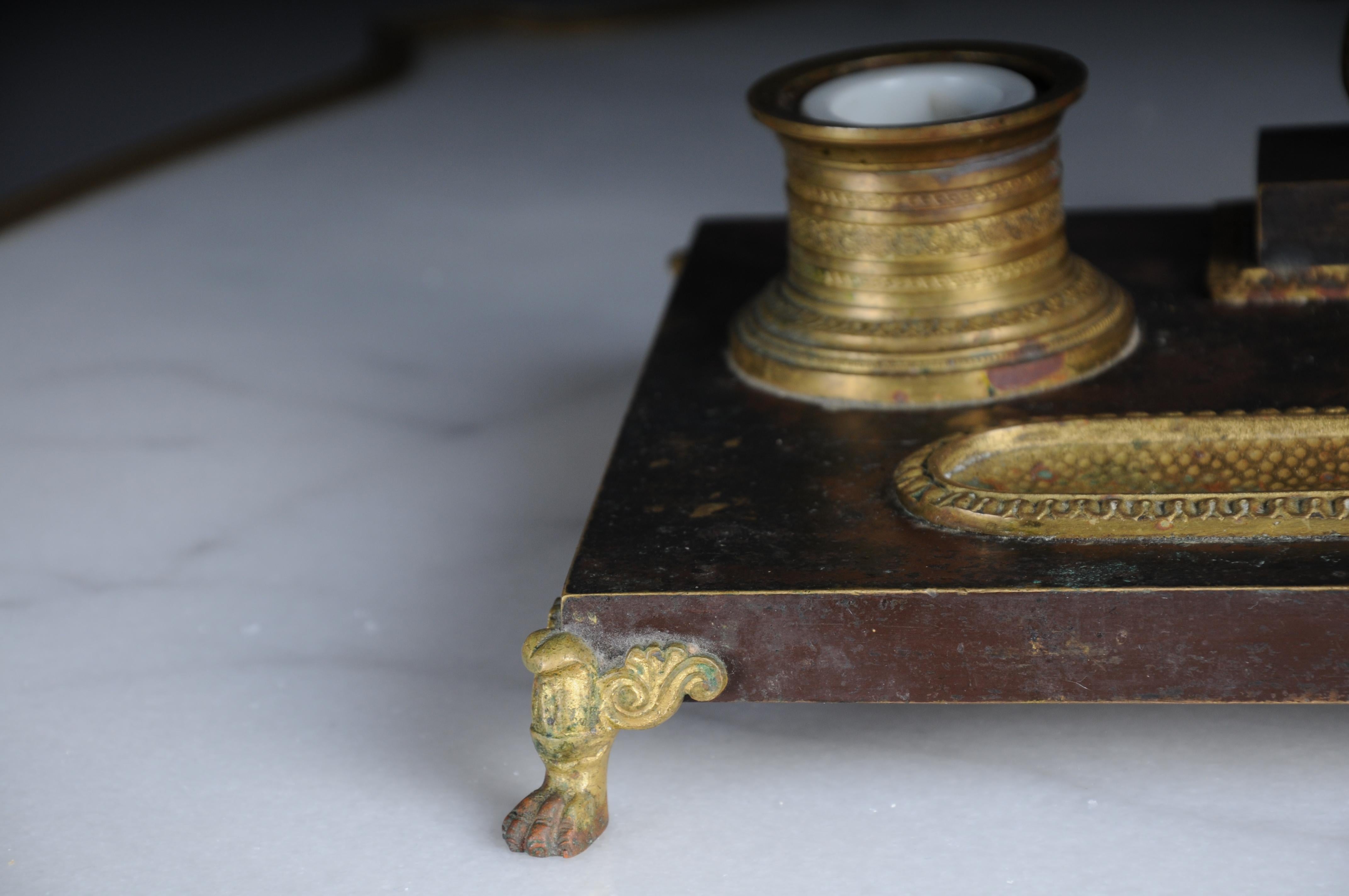 Gilt Antique Empire ink set, gold-plated bronze with swans, France For Sale