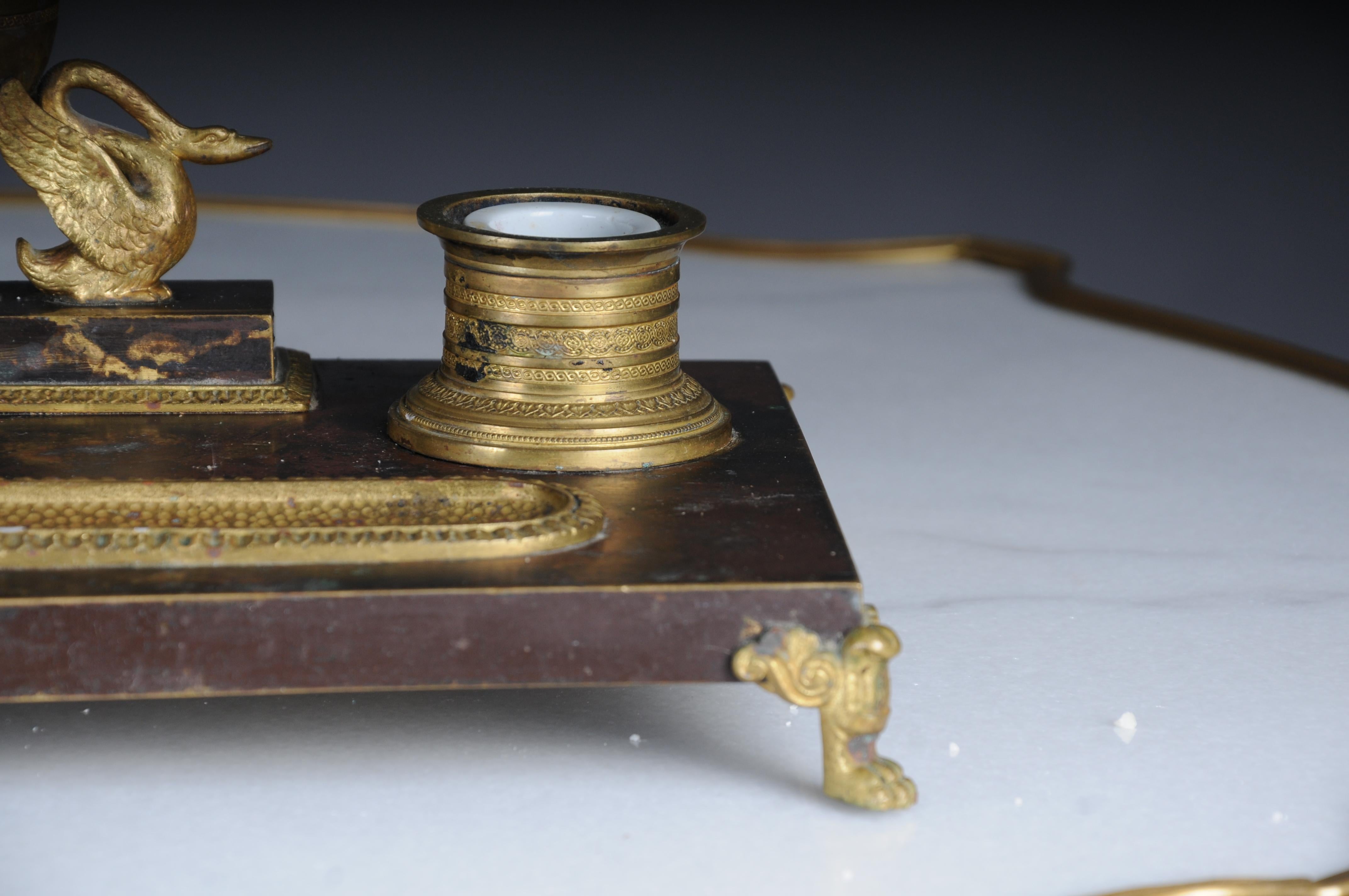 Antique Empire ink set, gold-plated bronze with swans, France In Good Condition For Sale In Berlin, DE