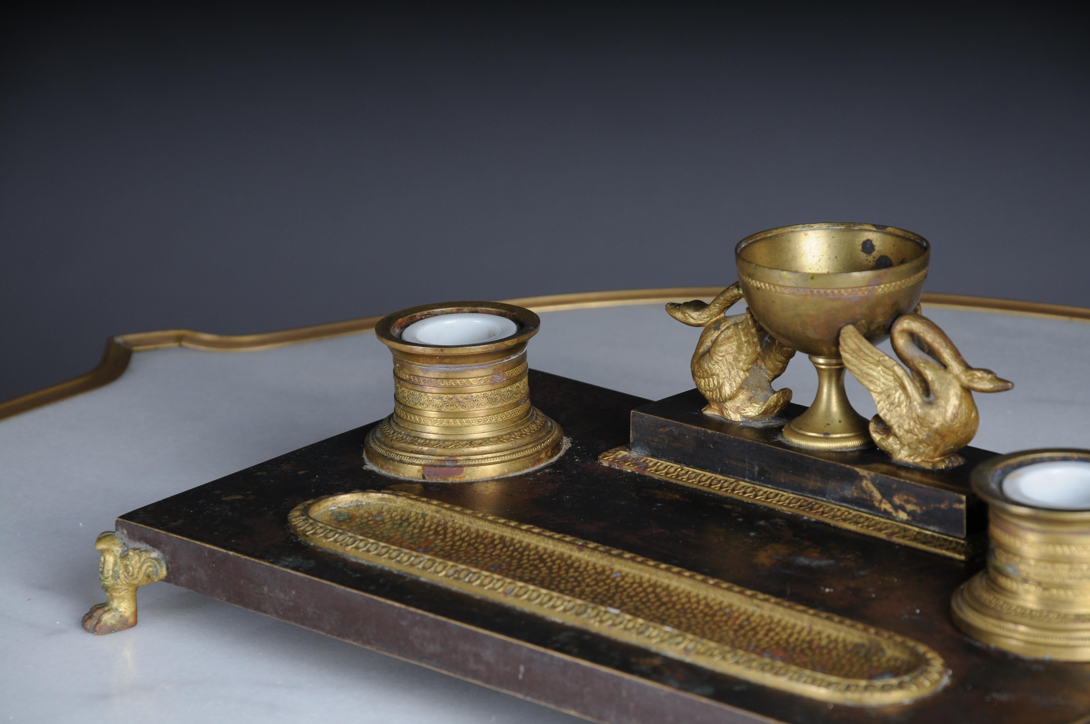 Antique Empire ink set, gold-plated bronze with swans, France For Sale 1