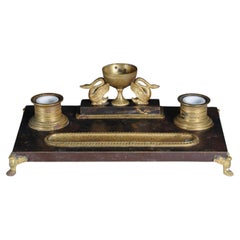 Antique Empire ink set, gold-plated bronze with swans, France