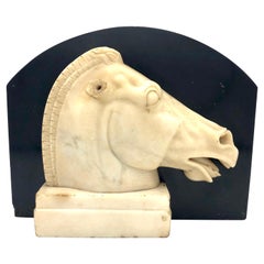 Antique Empire Italy Gran Tour Sculpture Relief Marble Horse Head Granite