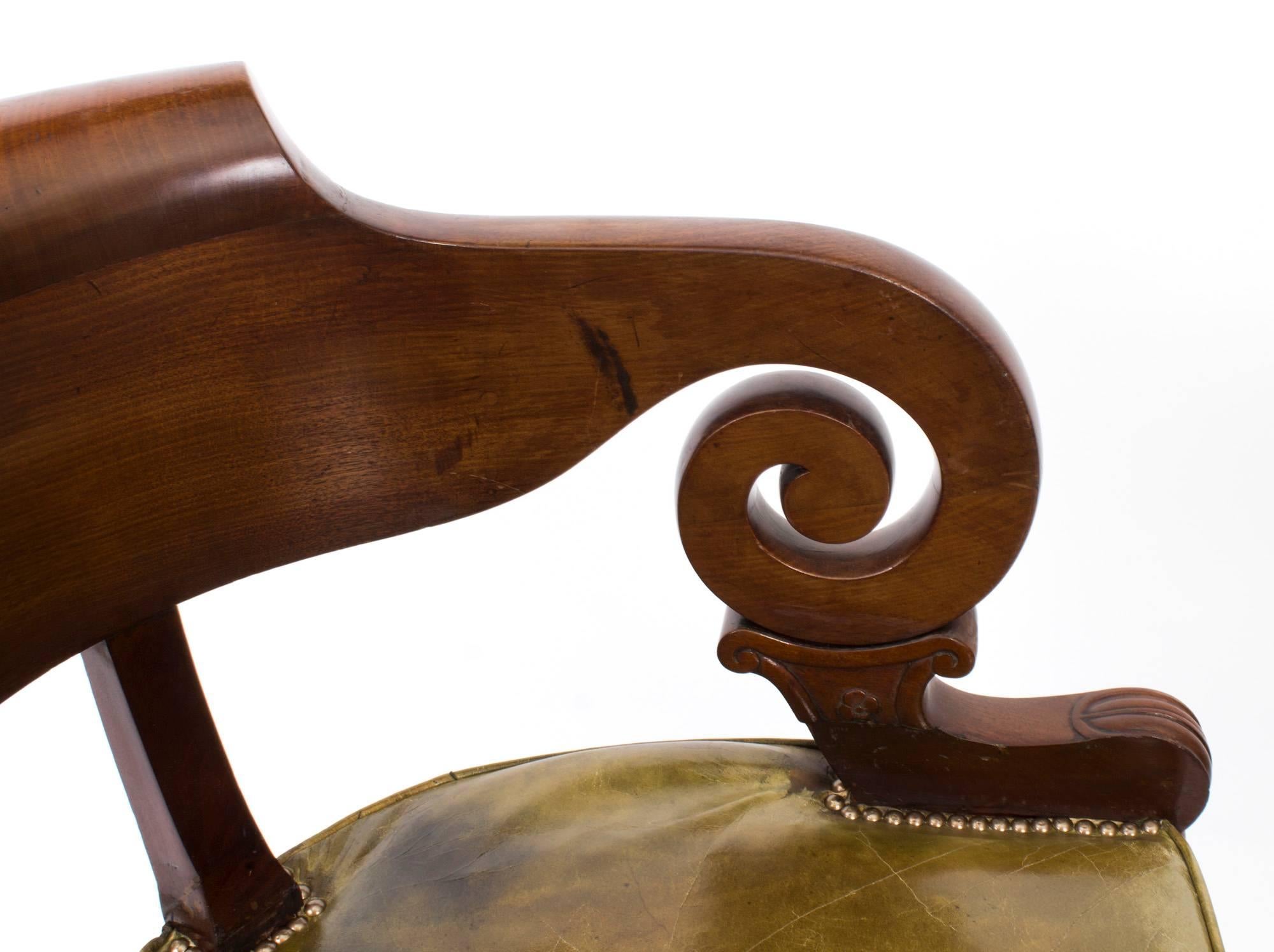 Antique Empire Mahogany Armchair Desk Chair, 19th Century In Excellent Condition In London, GB